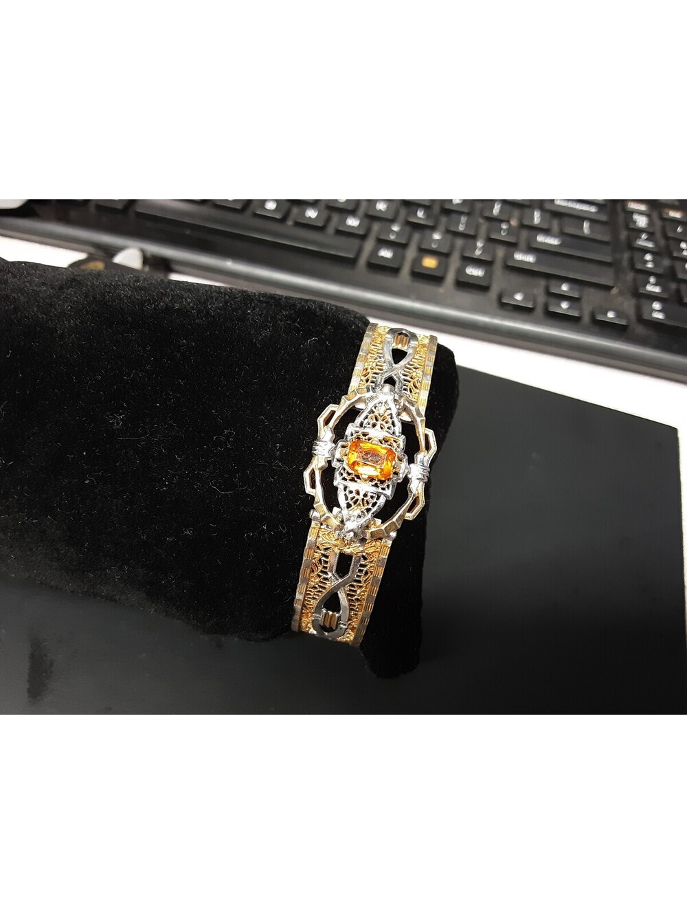 Vintage Filagree Two Tone Rhodium Filigree Bangle
